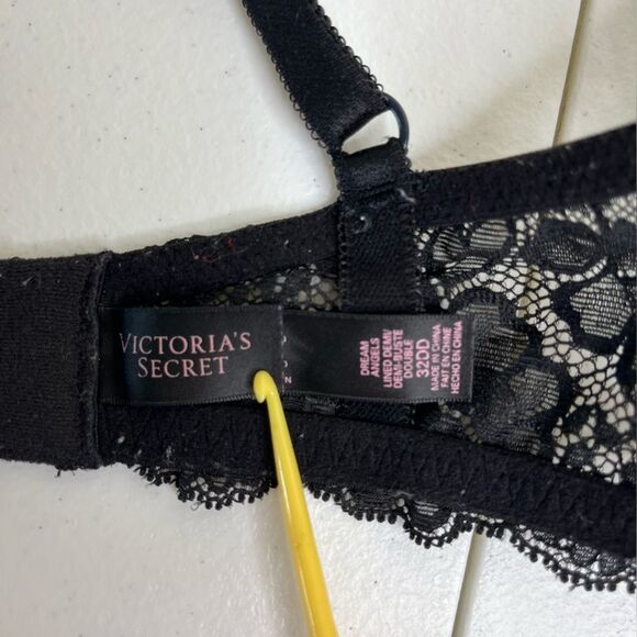 Victorias Secret Dream Angels Black Lined Demi Lace Trim Bra Women 32DD / 32E - Picture 10 of 15